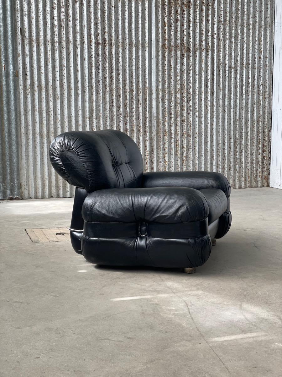 Italian Lounge Chairs by Adriano Piazzesi in Black Leather, 1970s
