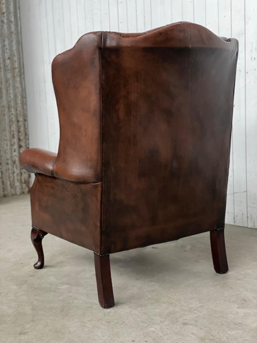 Leather club chair - brown - 1970s - chesterfield style 