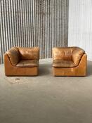 Modular Patchwork two-seat sofa in brown cognac leather, 1970s