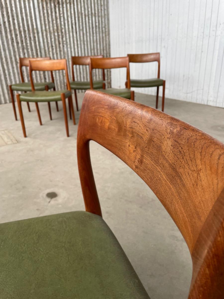 Niels Otto Møller dining chairs - Denmark 1960s - Teak and green leather