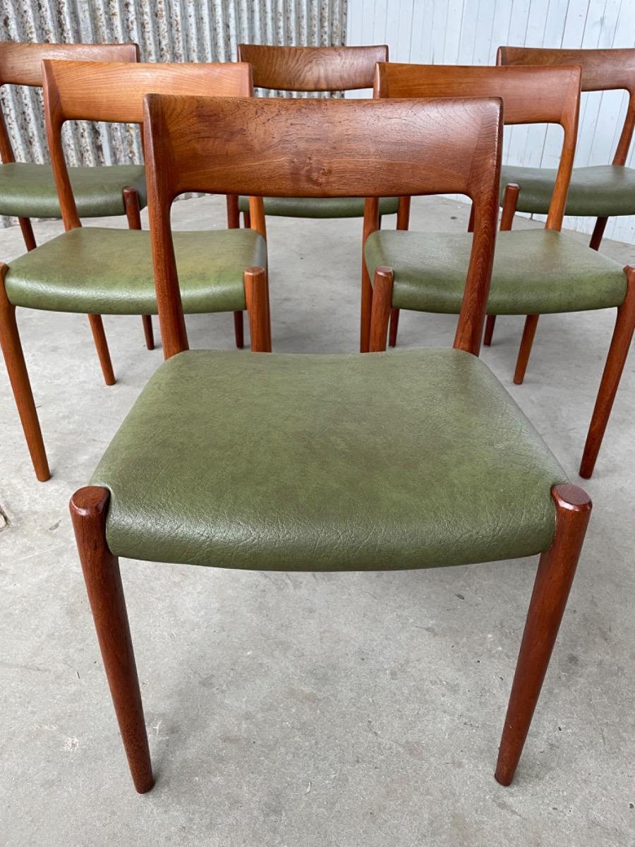 Niels Otto Møller dining chairs - Denmark 1960s - Teak and green leather