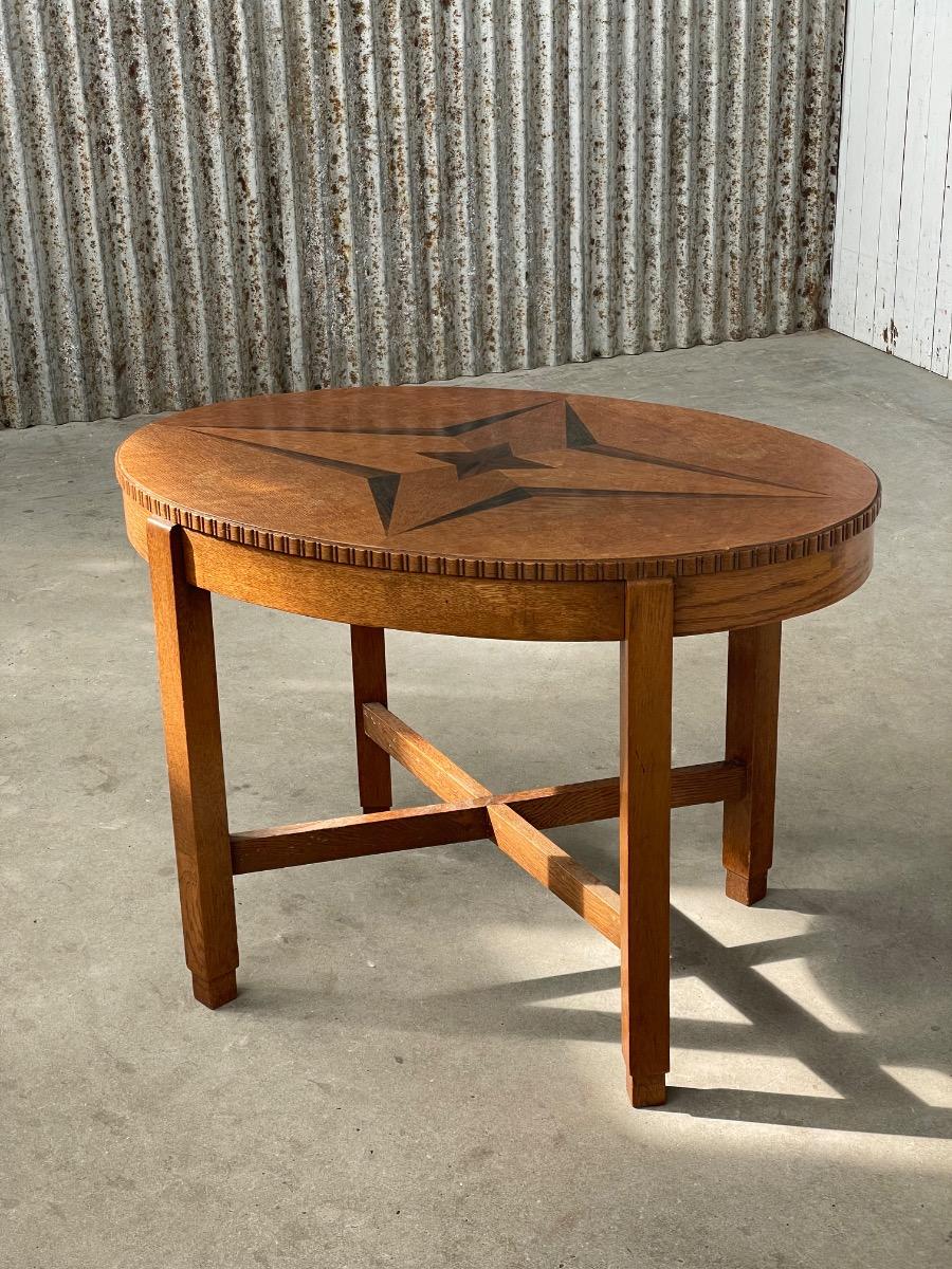 Oval Amsterdam School Side Table – Oak & Ebony – 1930s