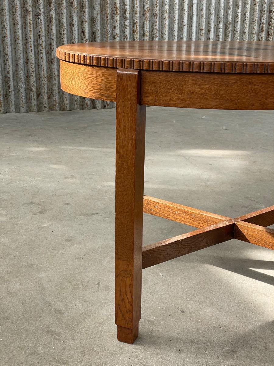Oval Amsterdam School Side Table – Oak & Ebony – 1930s