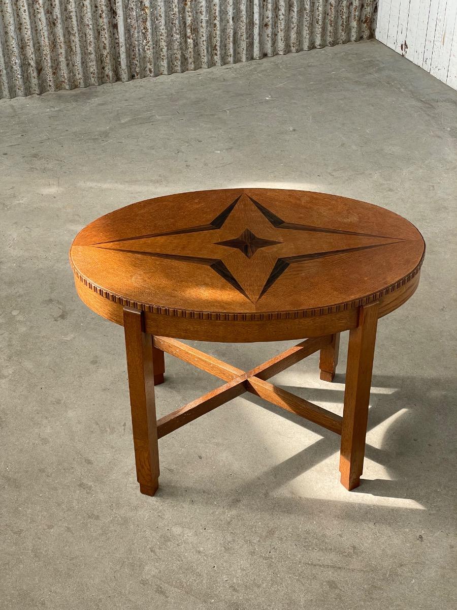 Oval Amsterdam School Side Table – Oak & Ebony – 1930s