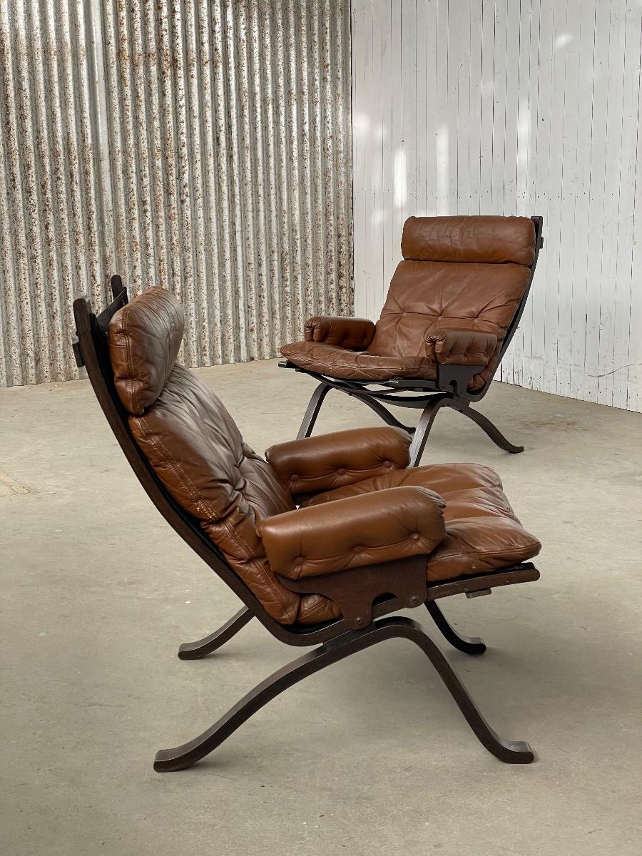 Pair Mid-Century brown Siesta Lounge Chairs by Ingmar Relling for Westnofa, Norway 1960