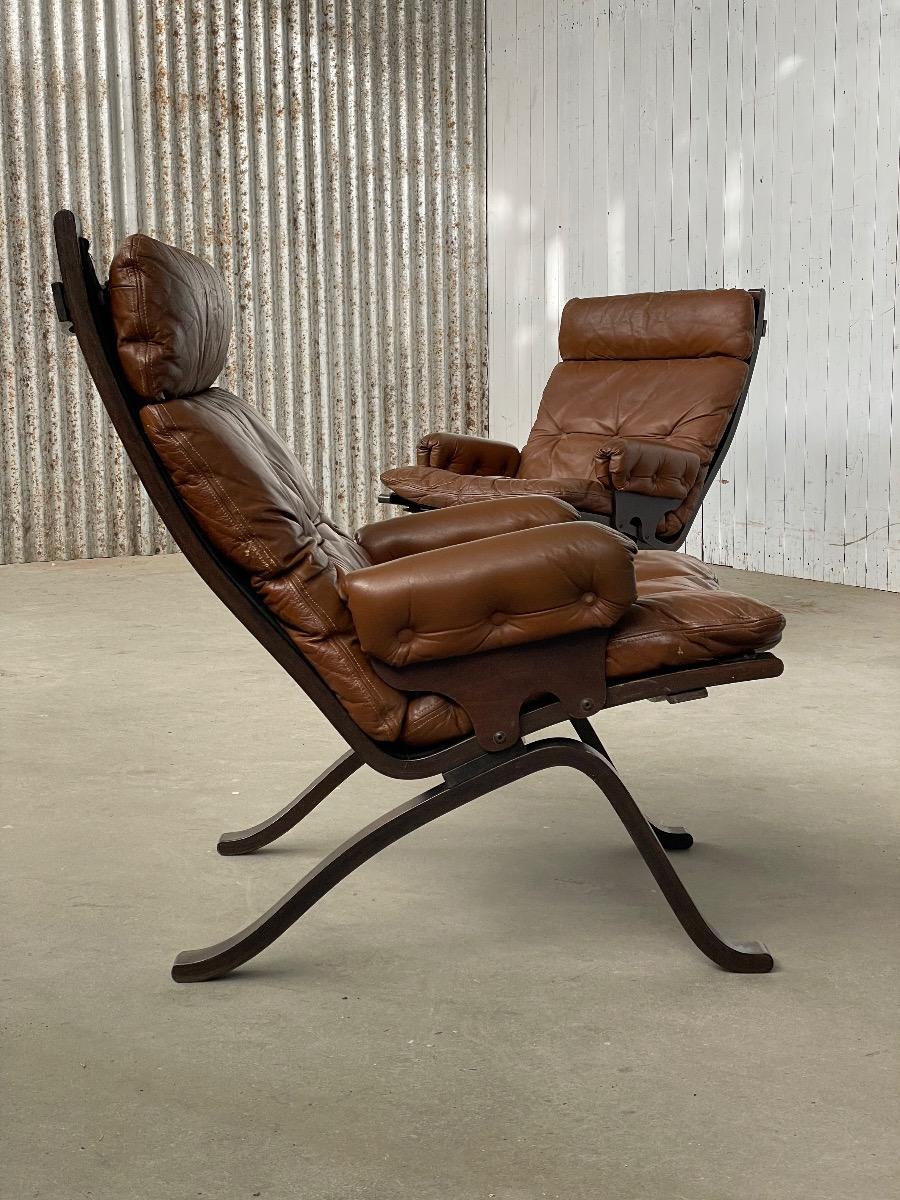 Pair Mid-Century brown Siesta Lounge Chairs by Ingmar Relling for Westnofa, Norway 1960