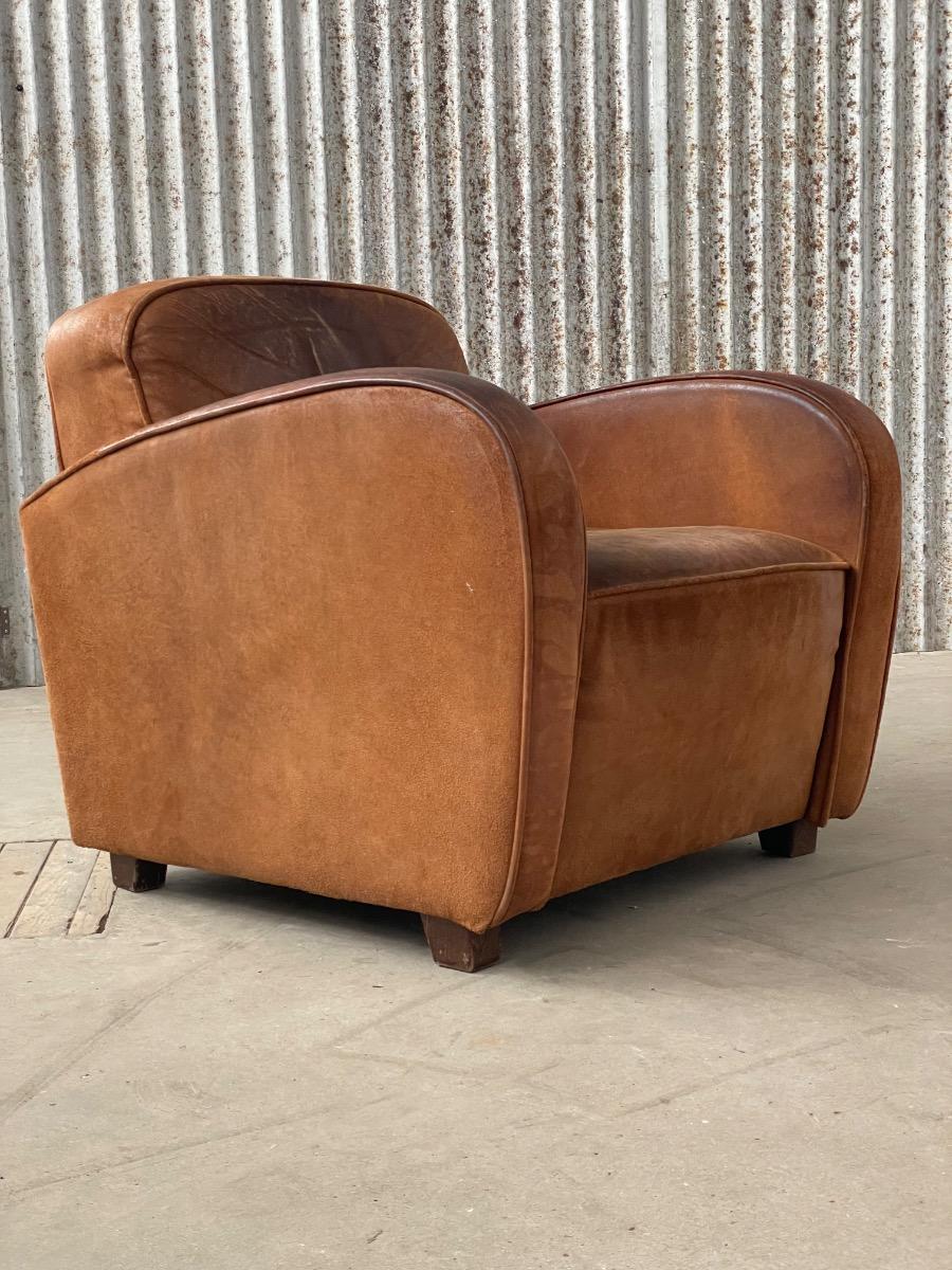 Pair of Art Deco clubchairs in brown leather