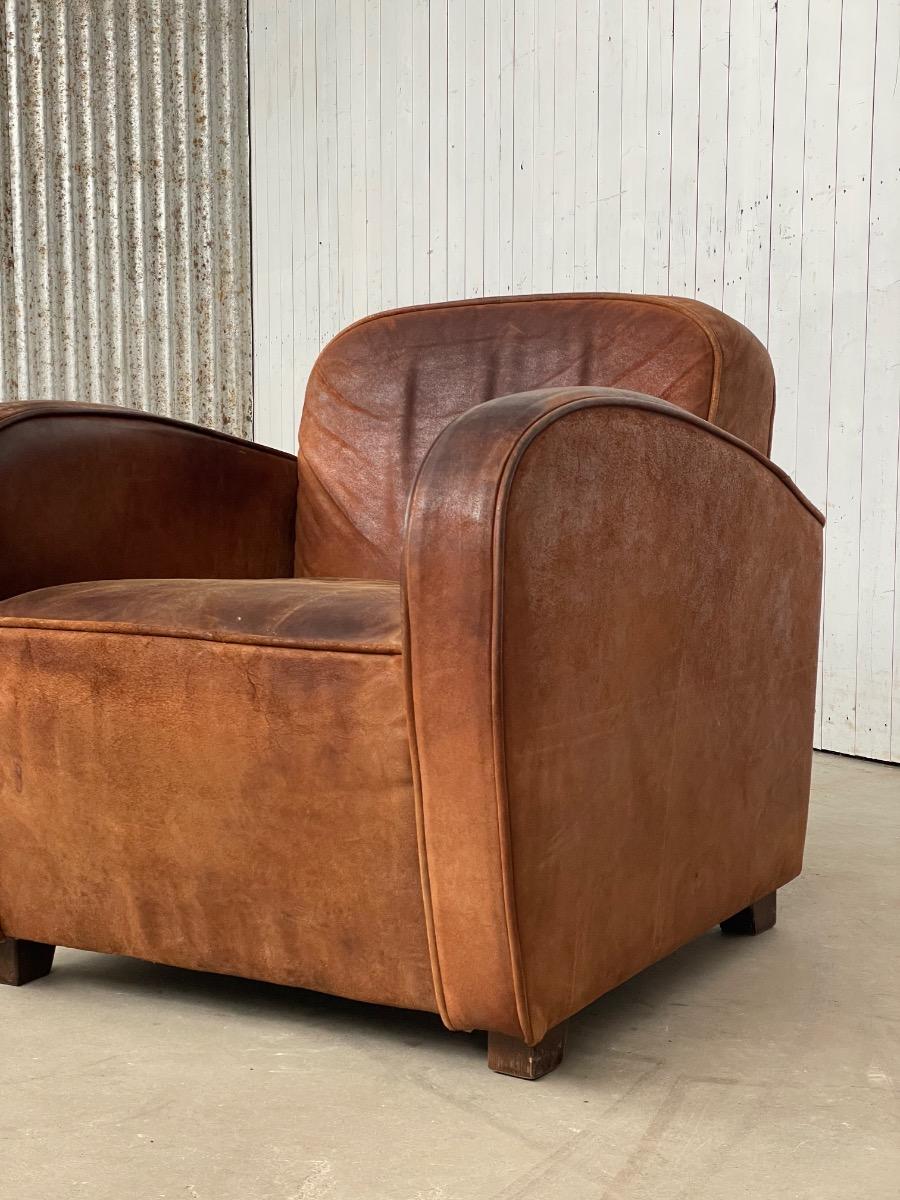 Pair of Art Deco clubchairs in brown leather