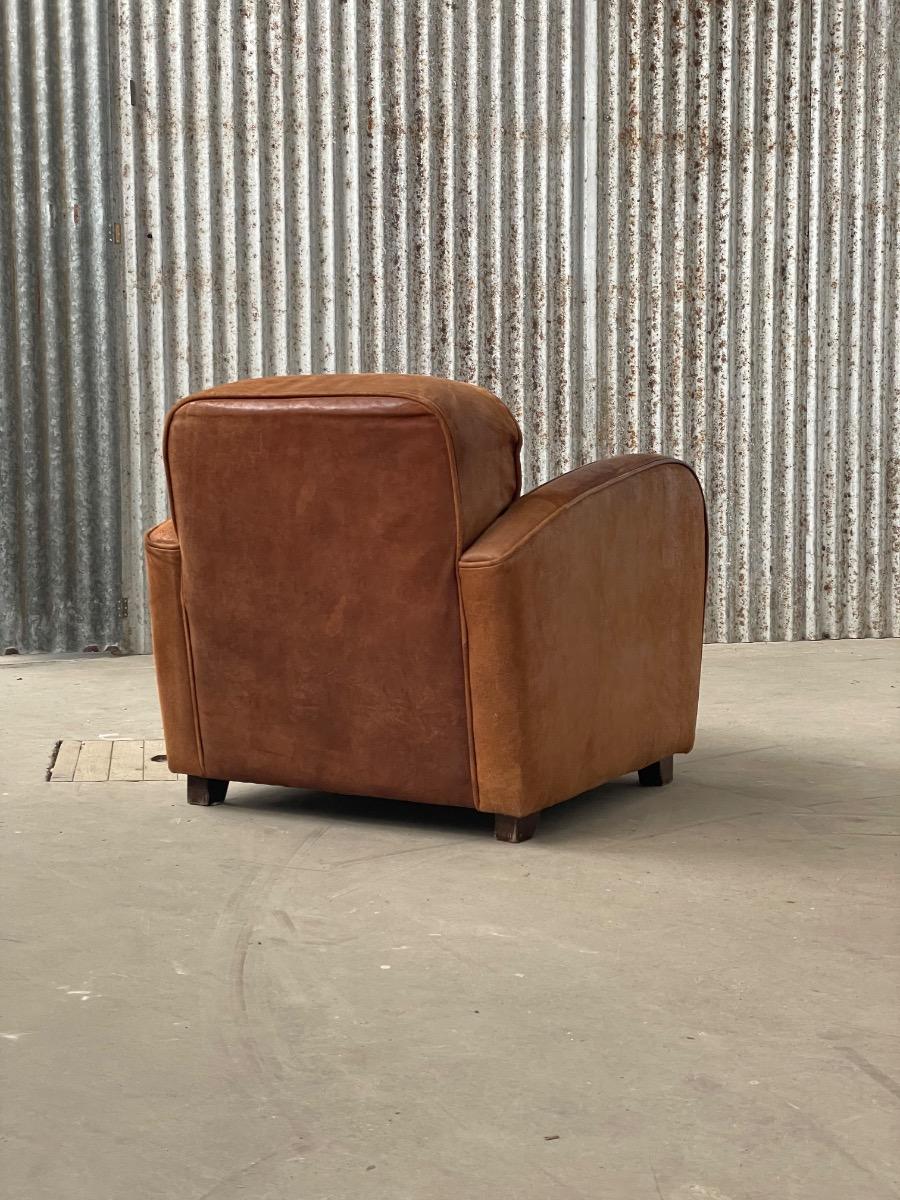 Pair of Art Deco clubchairs in brown leather