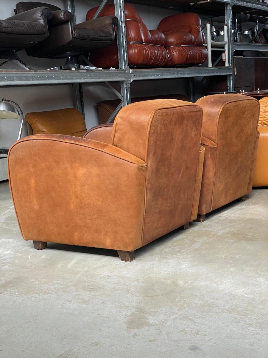 Pair of Art Deco clubchairs in brown leather