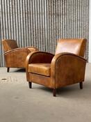 Pair of dutch clubchairs in leather art deco style, 1980s