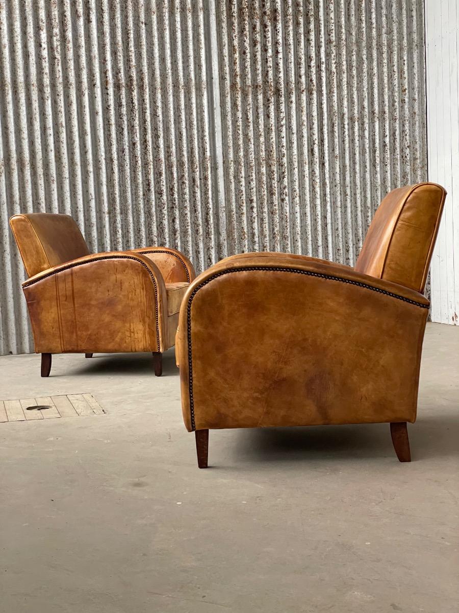 Pair of dutch clubchairs in leather art deco style, 1980s