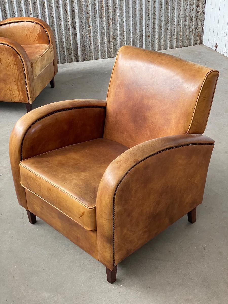 Pair of dutch clubchairs in leather art deco style, 1980s