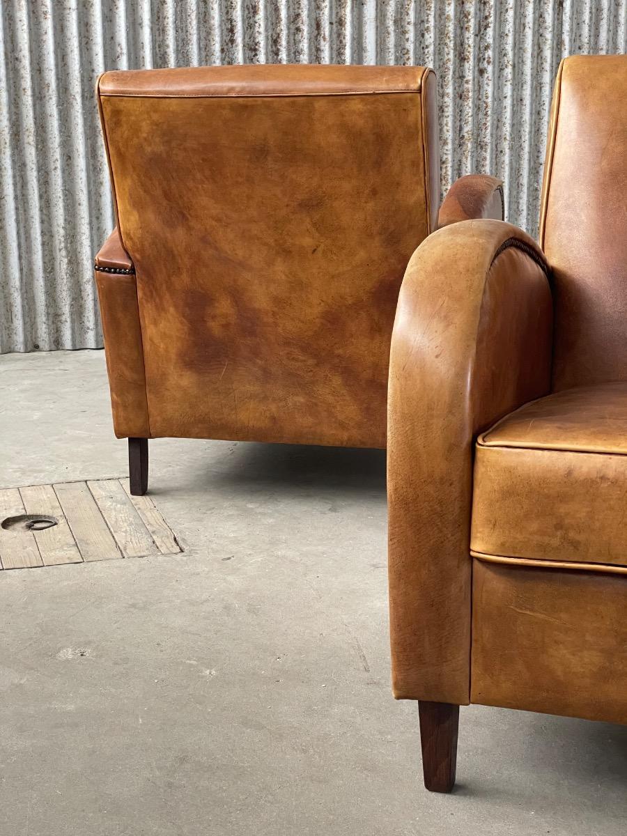 Pair of dutch clubchairs in leather art deco style, 1980s