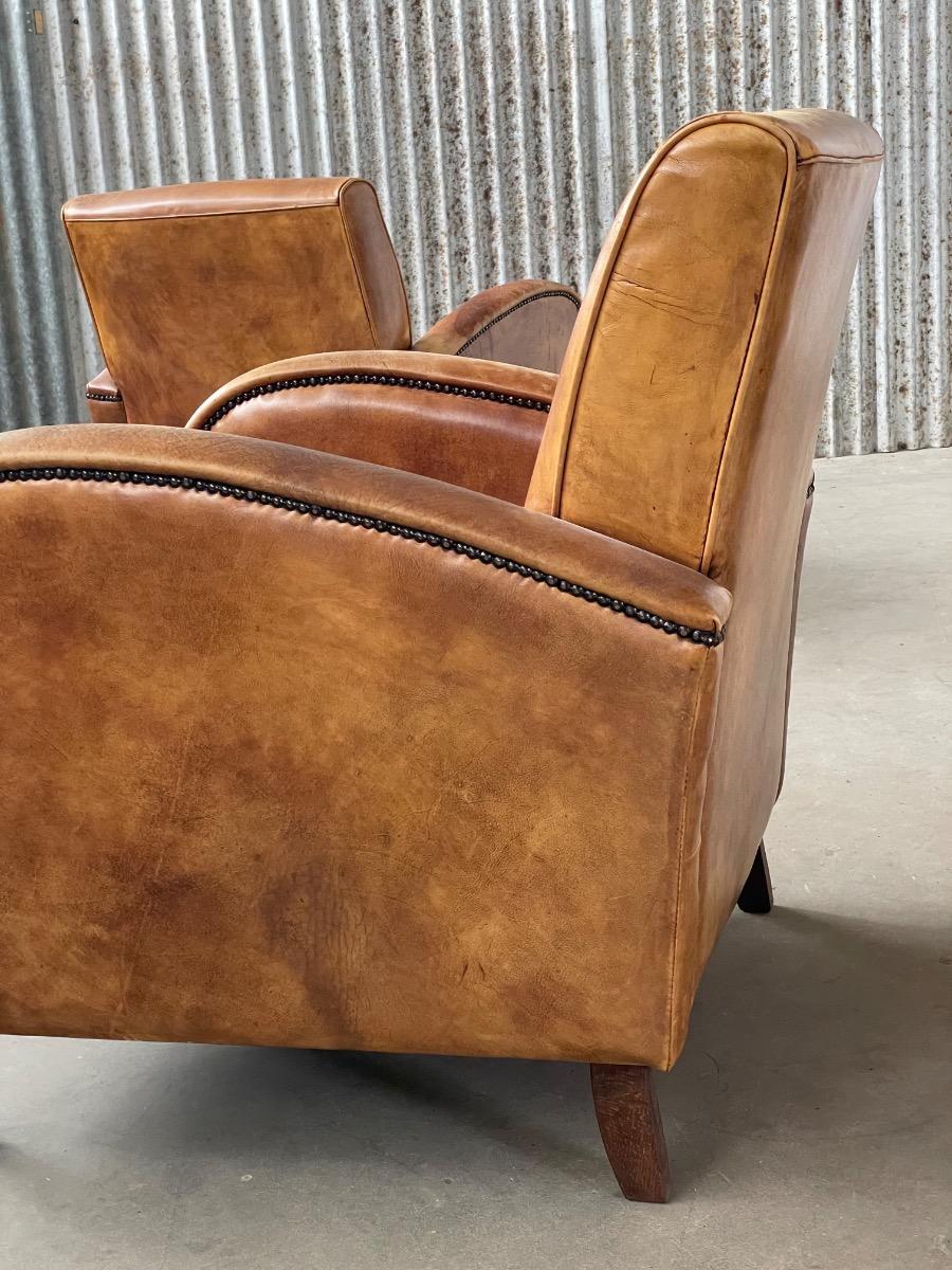 Pair of dutch clubchairs in leather art deco style, 1980s