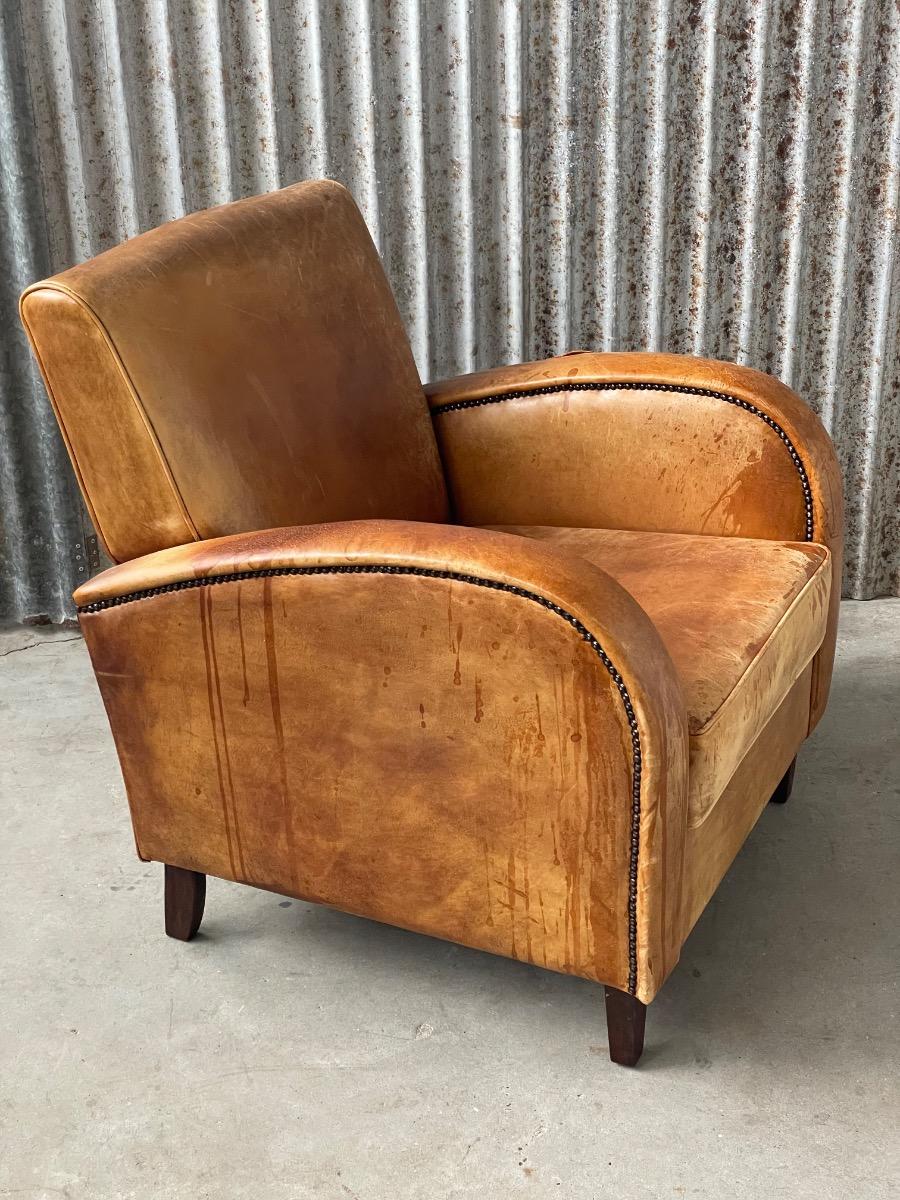 Pair of dutch clubchairs in leather art deco style, 1980s
