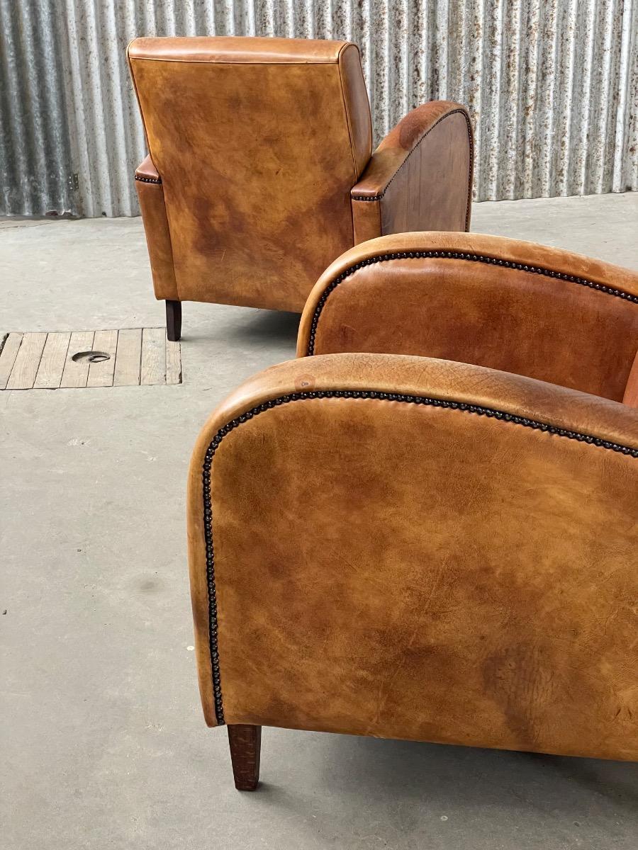 Pair of dutch clubchairs in leather art deco style, 1980s