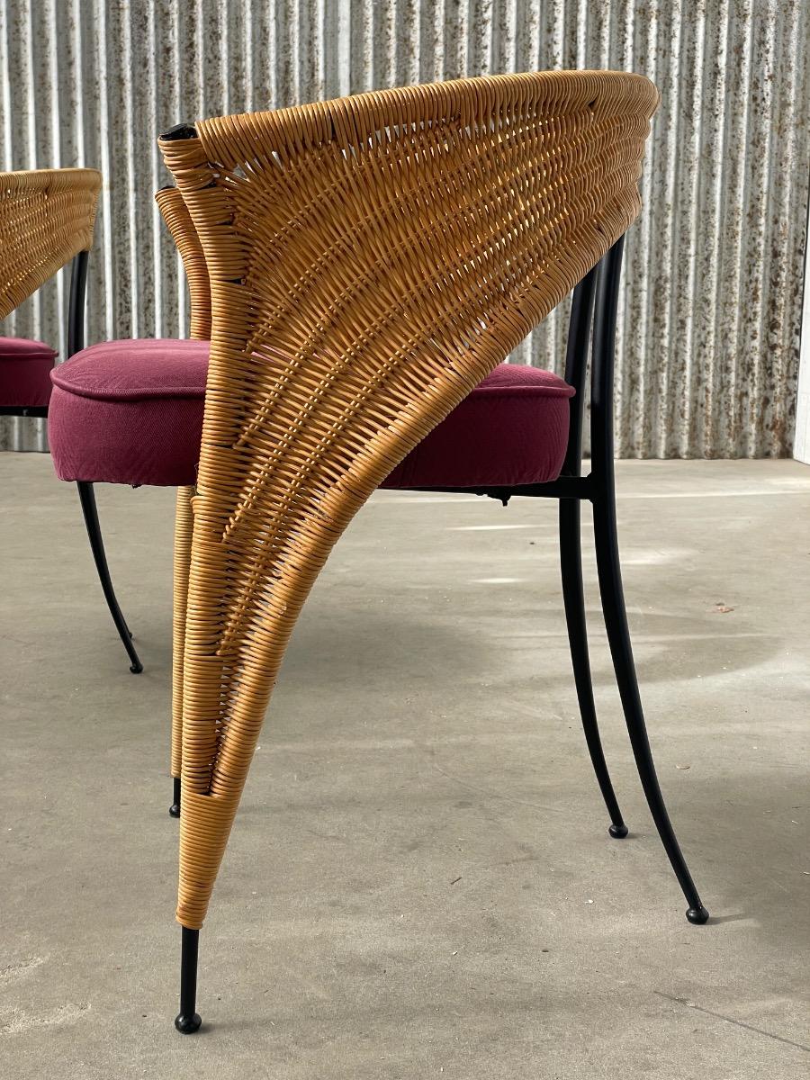 Pair of postmodern Italian wicker design dining chairs 1980s