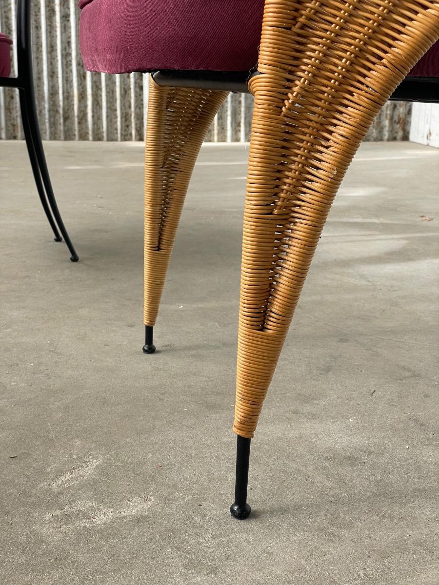 Pair of postmodern Italian wicker design dining chairs 1980s