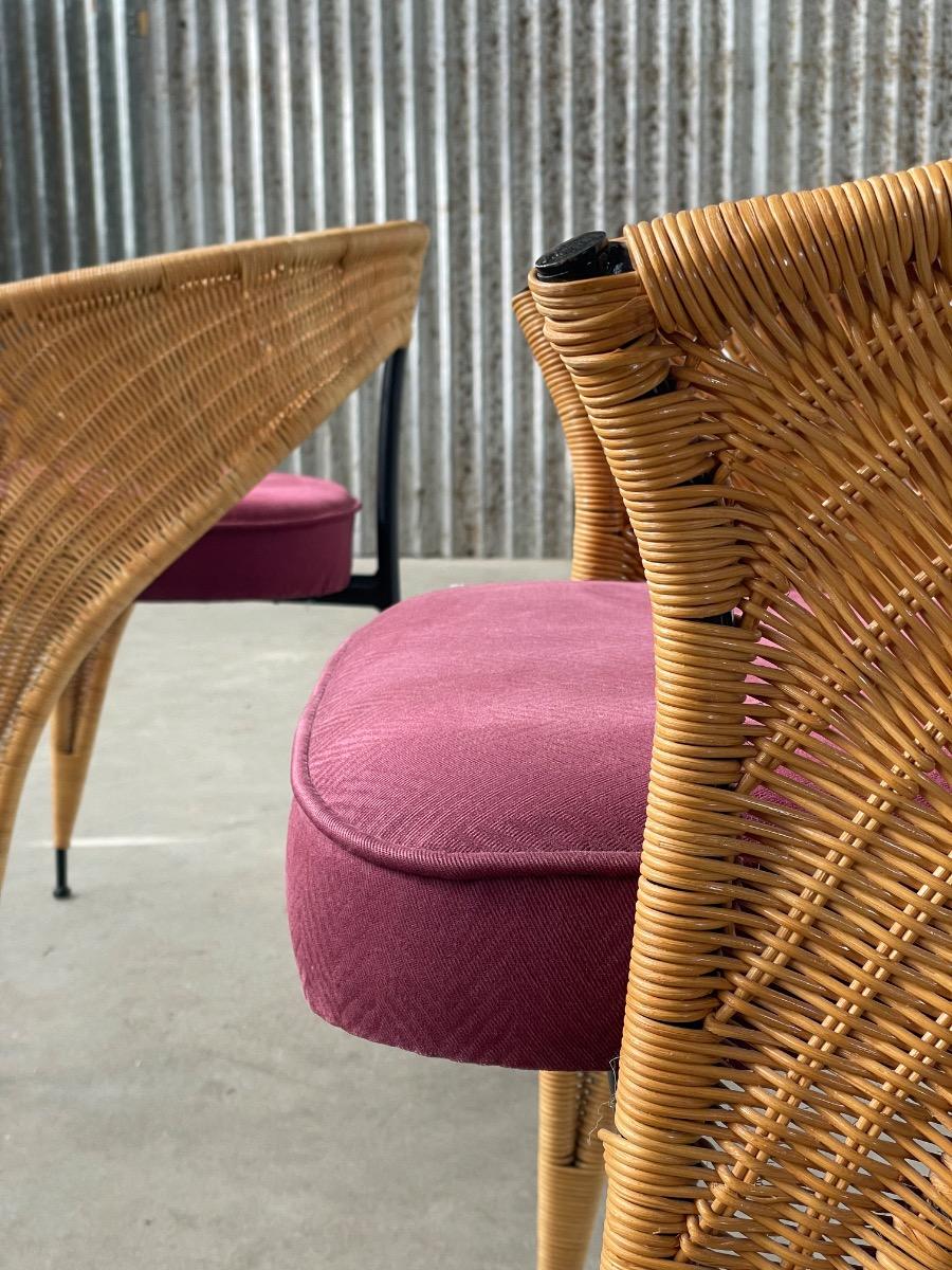 Pair of postmodern Italian wicker design dining chairs 1980s