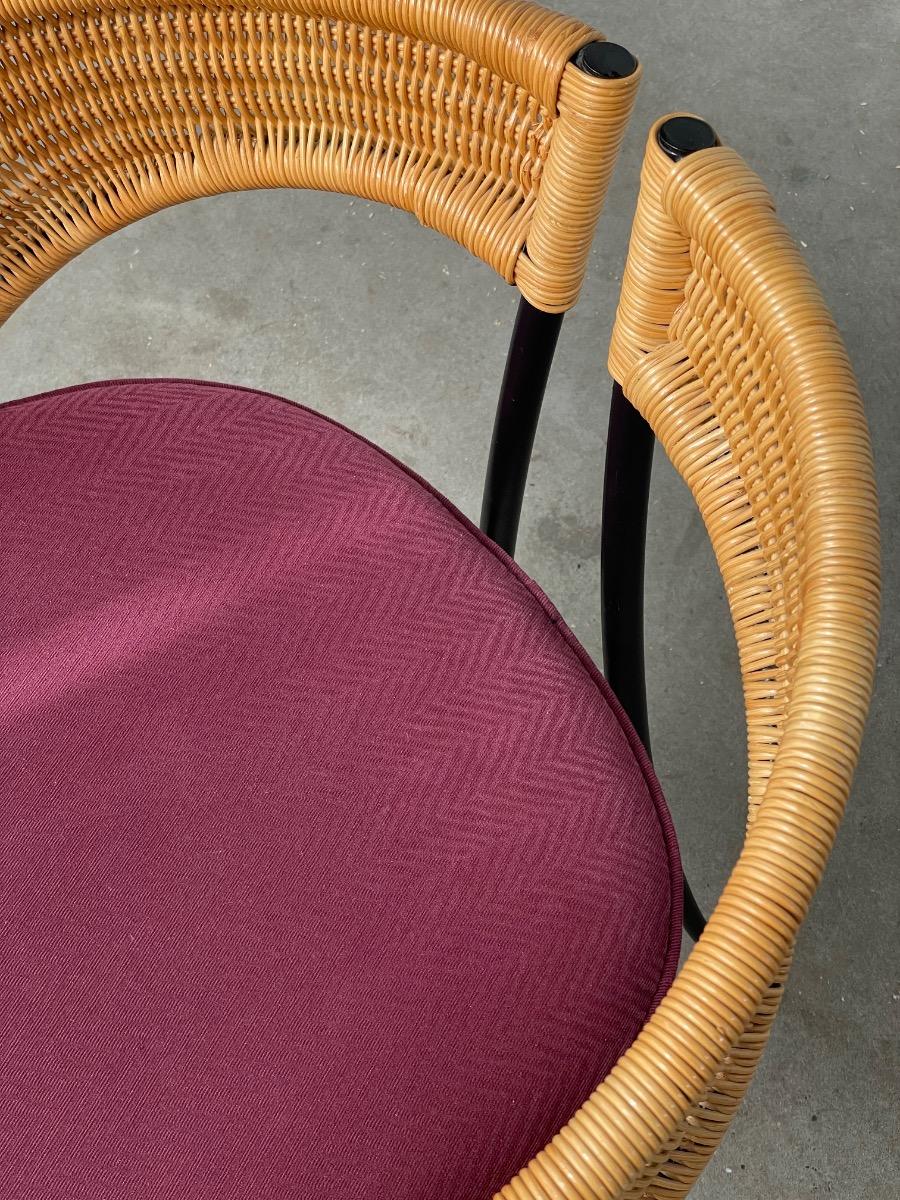 Pair of postmodern Italian wicker design dining chairs 1980s
