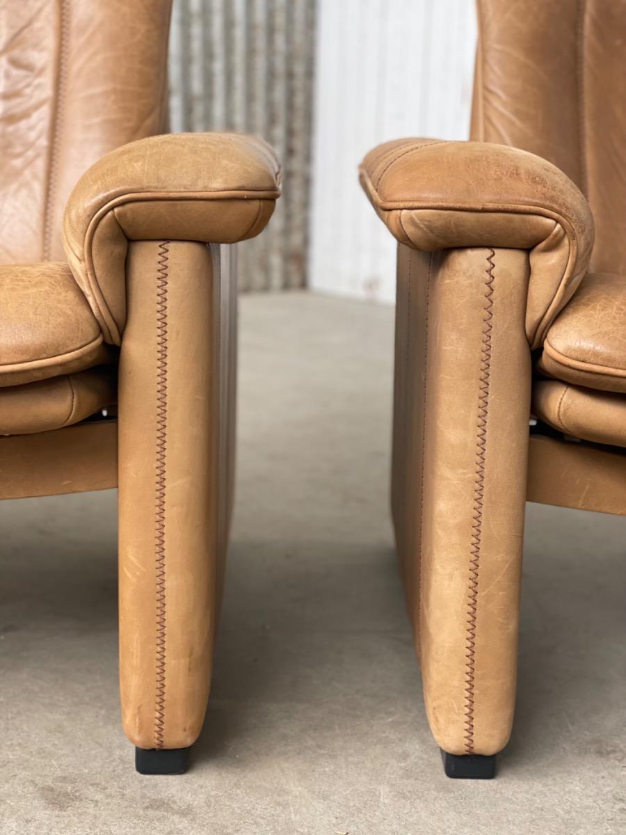 Pair vintage armchairs cognac leather, De sede 1970s