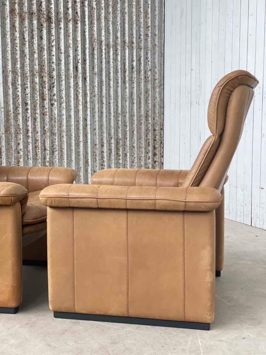 Pair vintage armchairs cognac leather, De sede 1970s