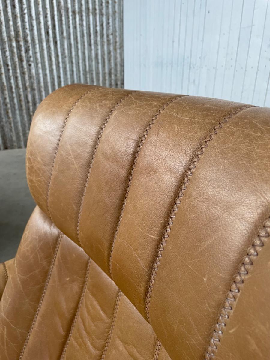 Pair vintage armchairs cognac leather, De sede 1970s