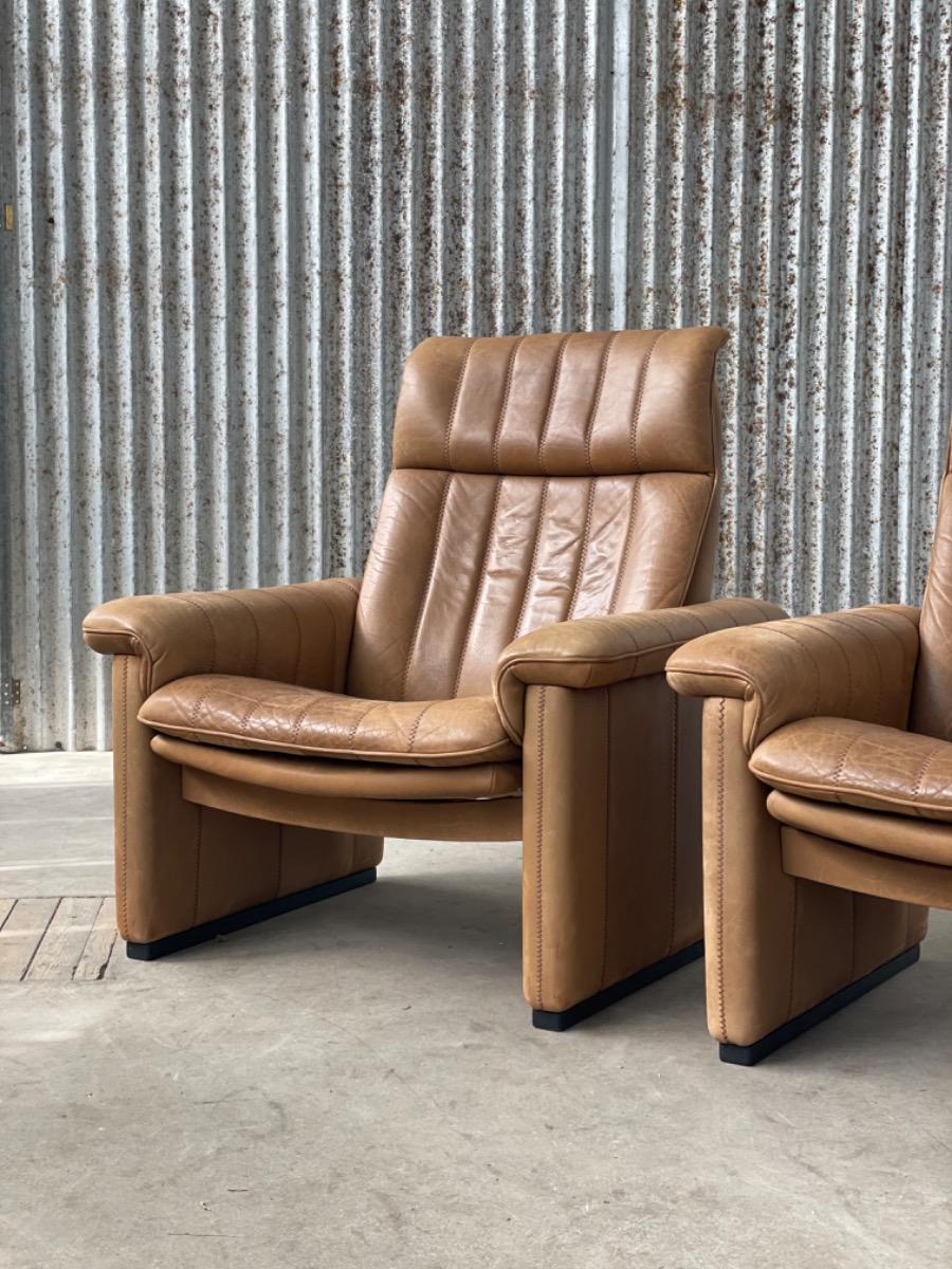 Pair vintage armchairs cognac leather, De sede 1970s