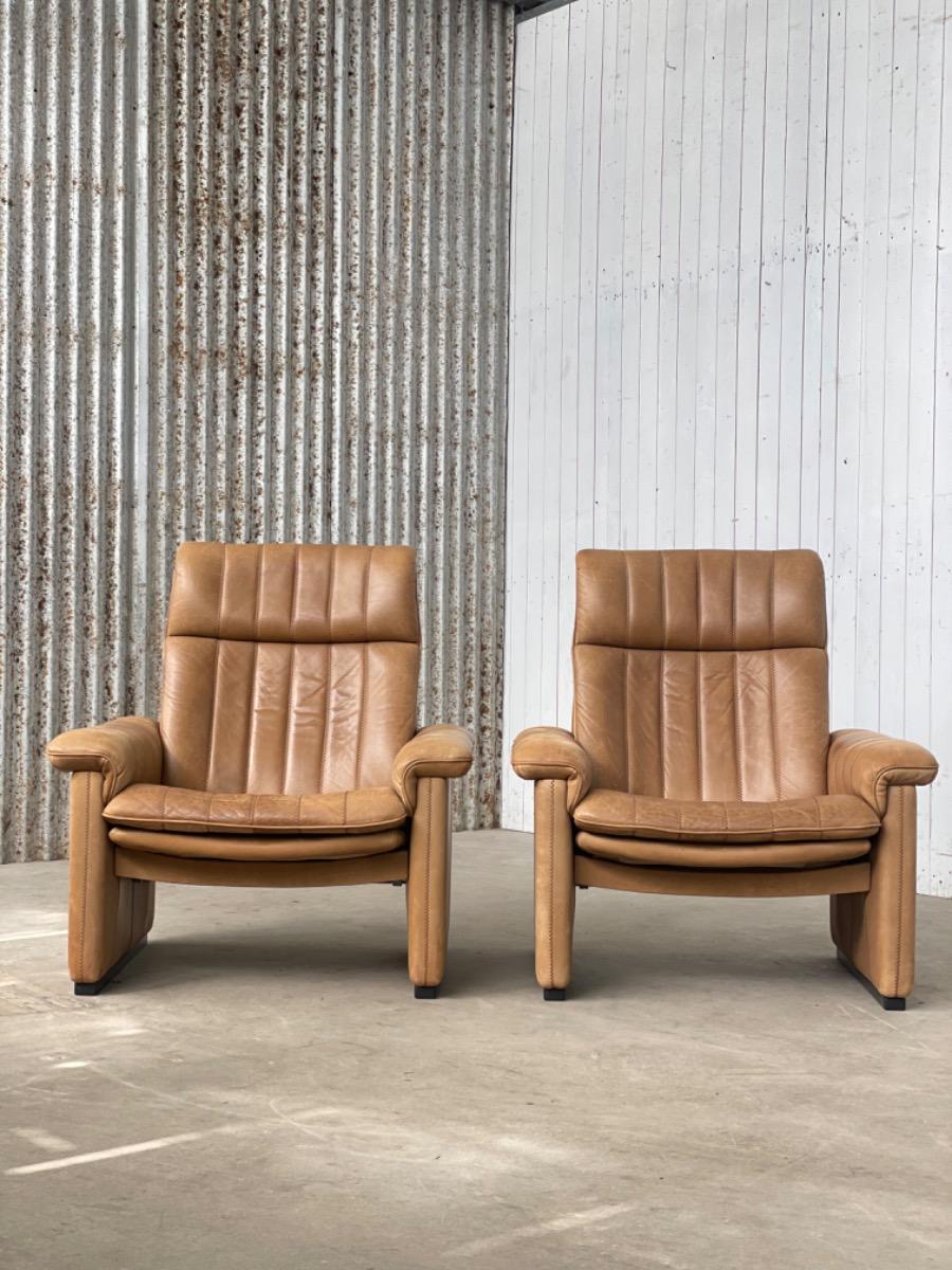 Pair vintage armchairs cognac leather, De sede 1970s