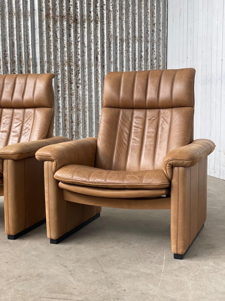 Pair vintage armchairs cognac leather, De sede 1970s