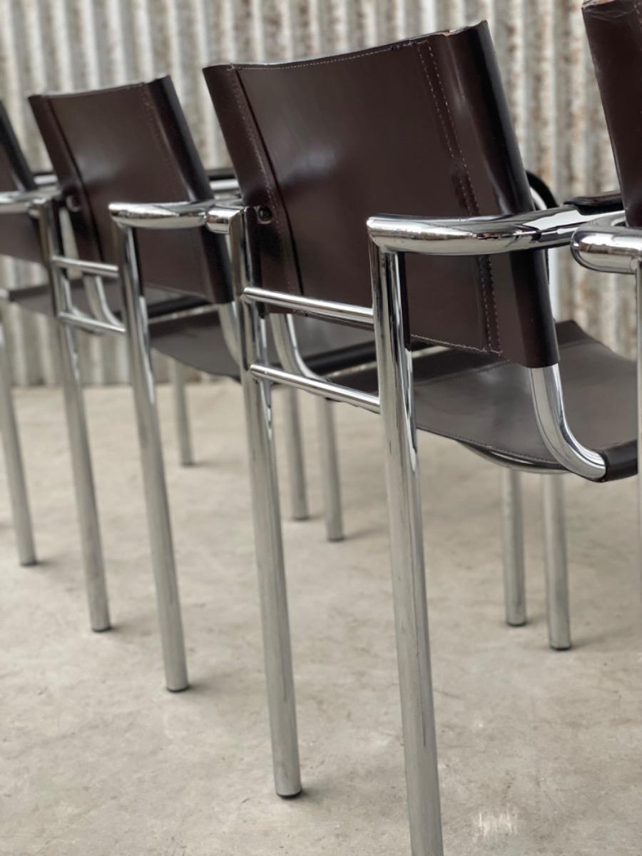 Set 4 Dining chairs - by Bauhaus style - Brown Leather - 1970s