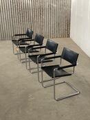 Set 4x Mart Stam S34 dining chairs in black leather, 1970s