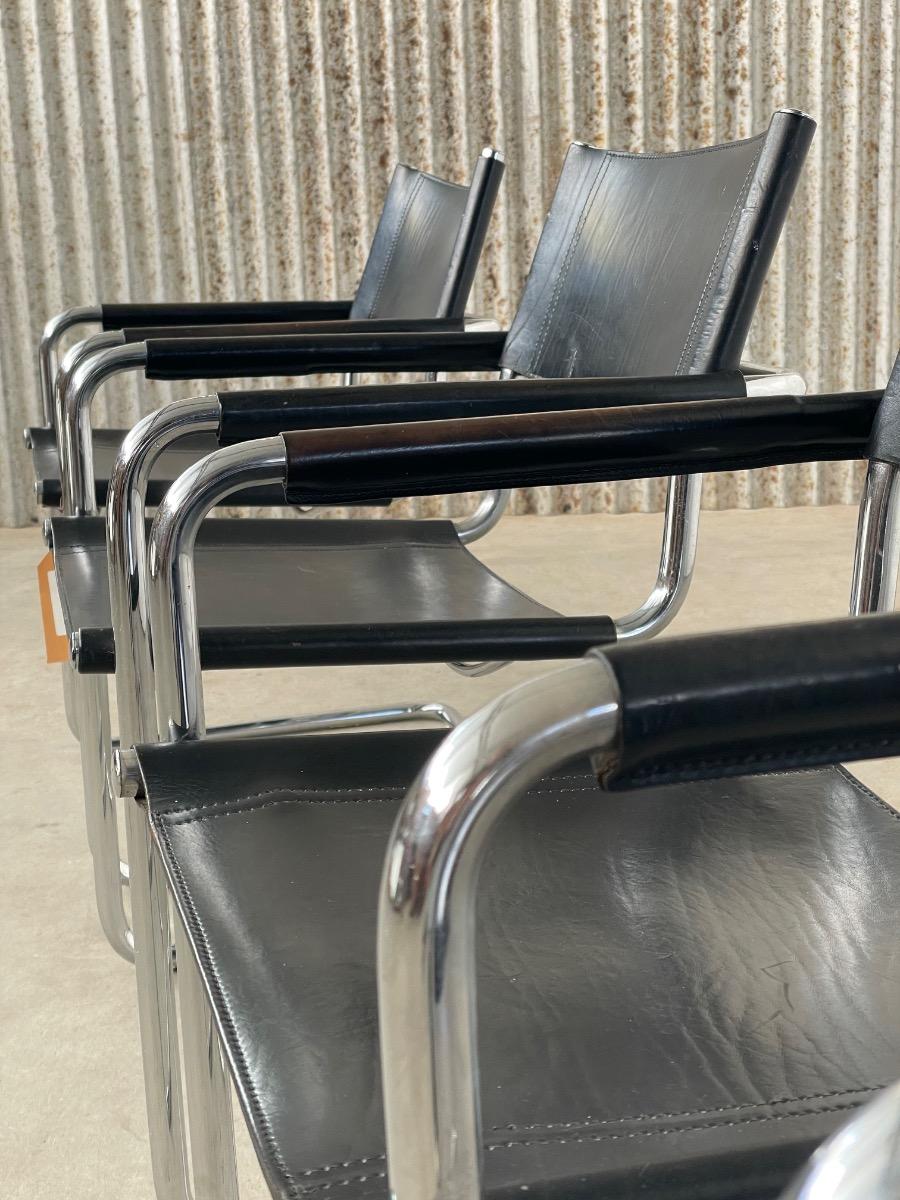 Set 4x Mart Stam S34 dining chairs in black leather, 1970s