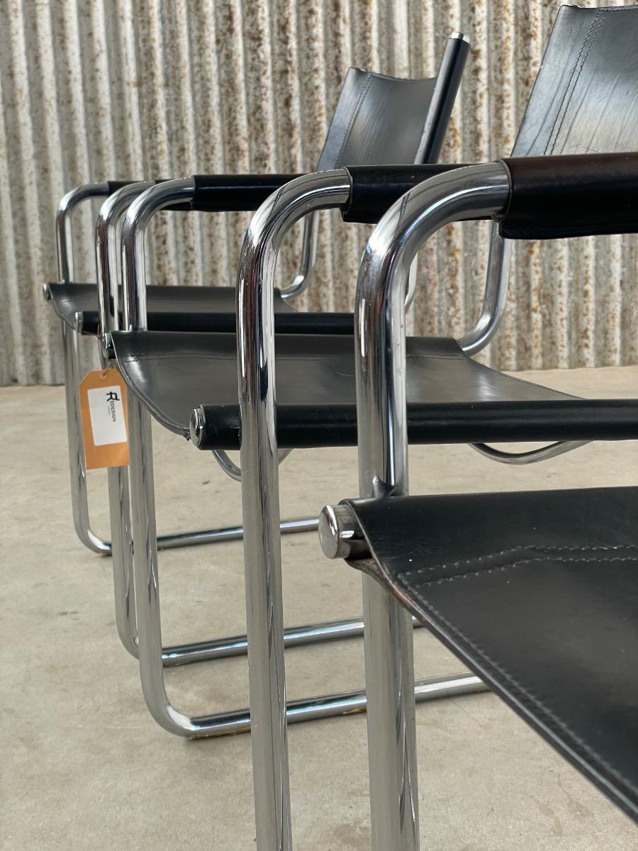 Set 4x Mart Stam S34 dining chairs in black leather, 1970s