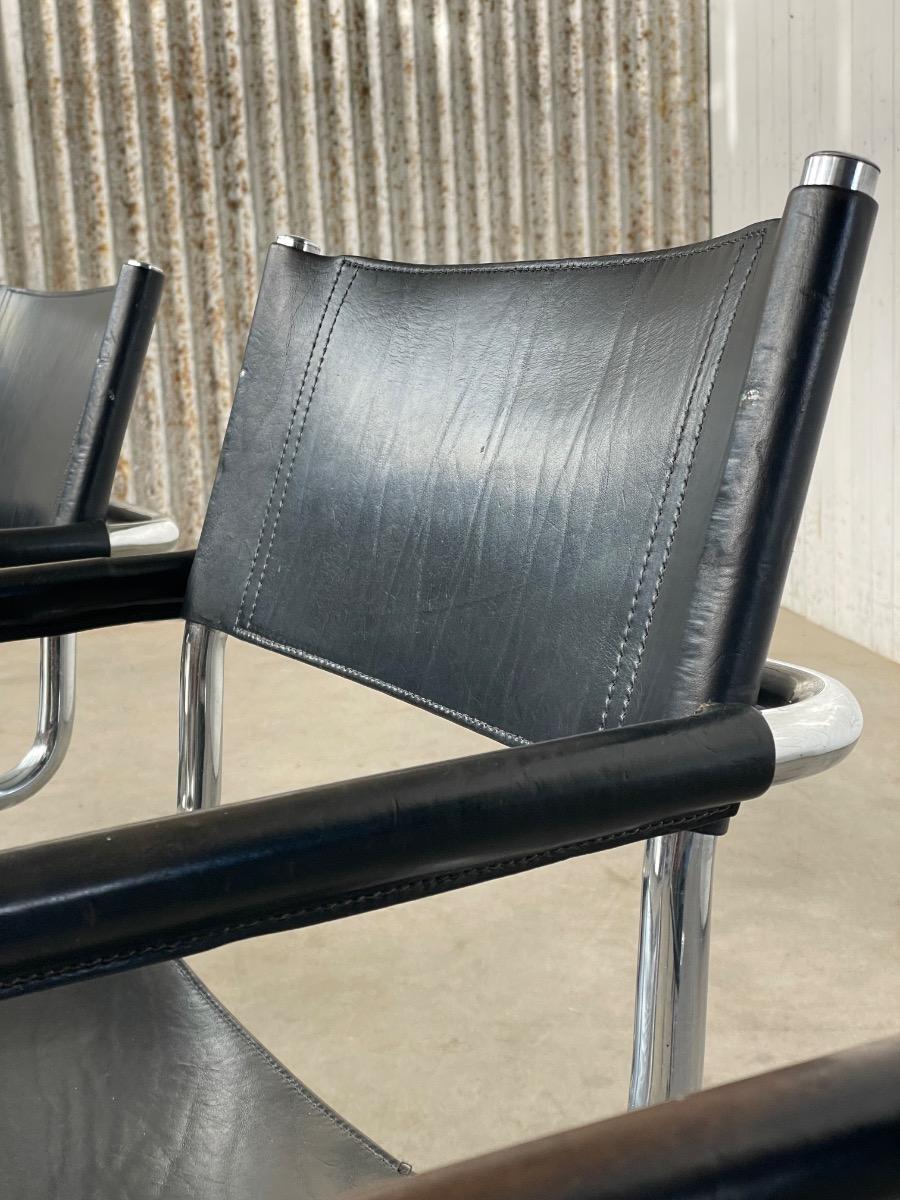 Set 4x Mart Stam S34 dining chairs in black leather, 1970s