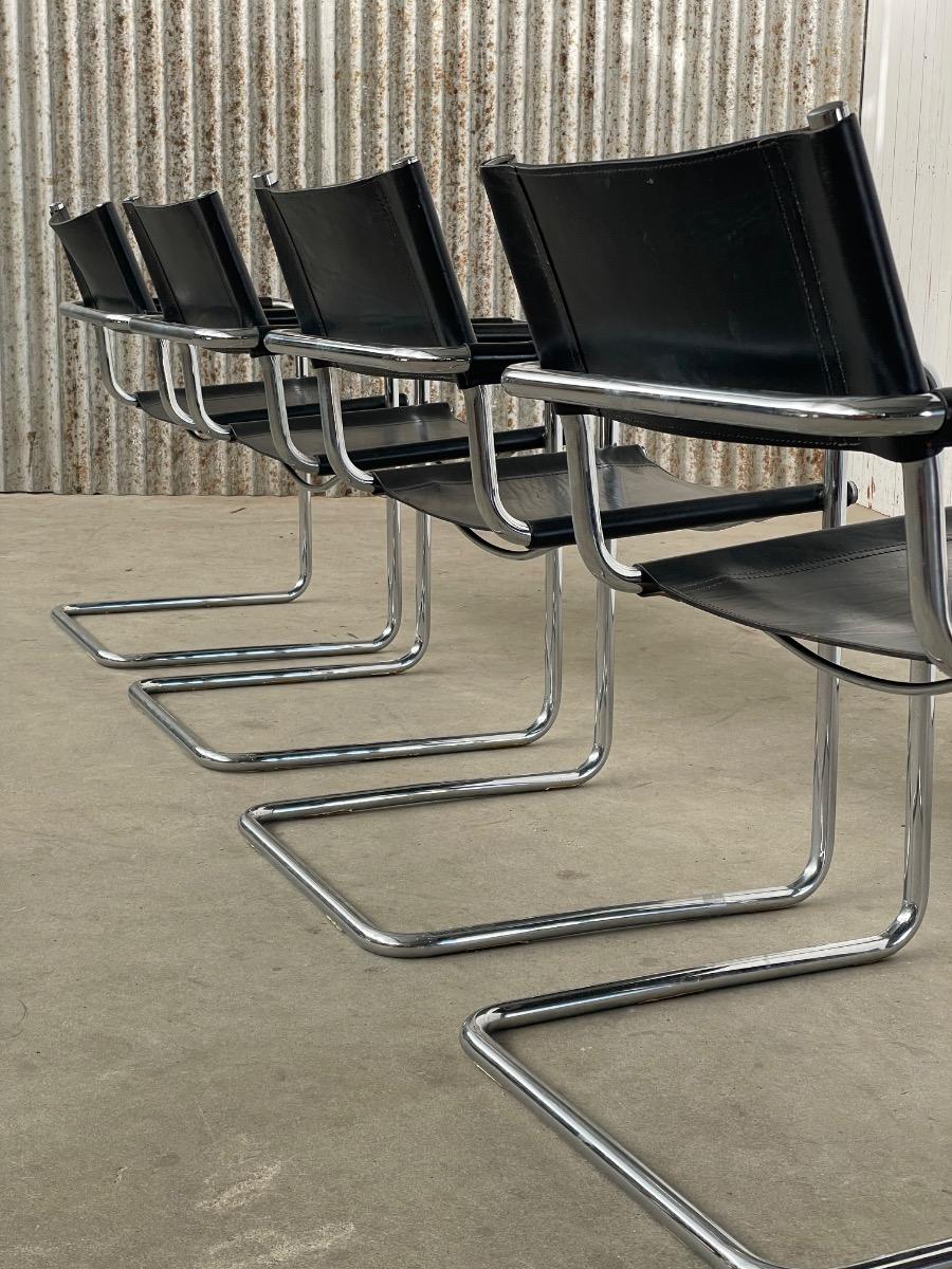 Set 4x Mart Stam S34 dining chairs in black leather, 1970s