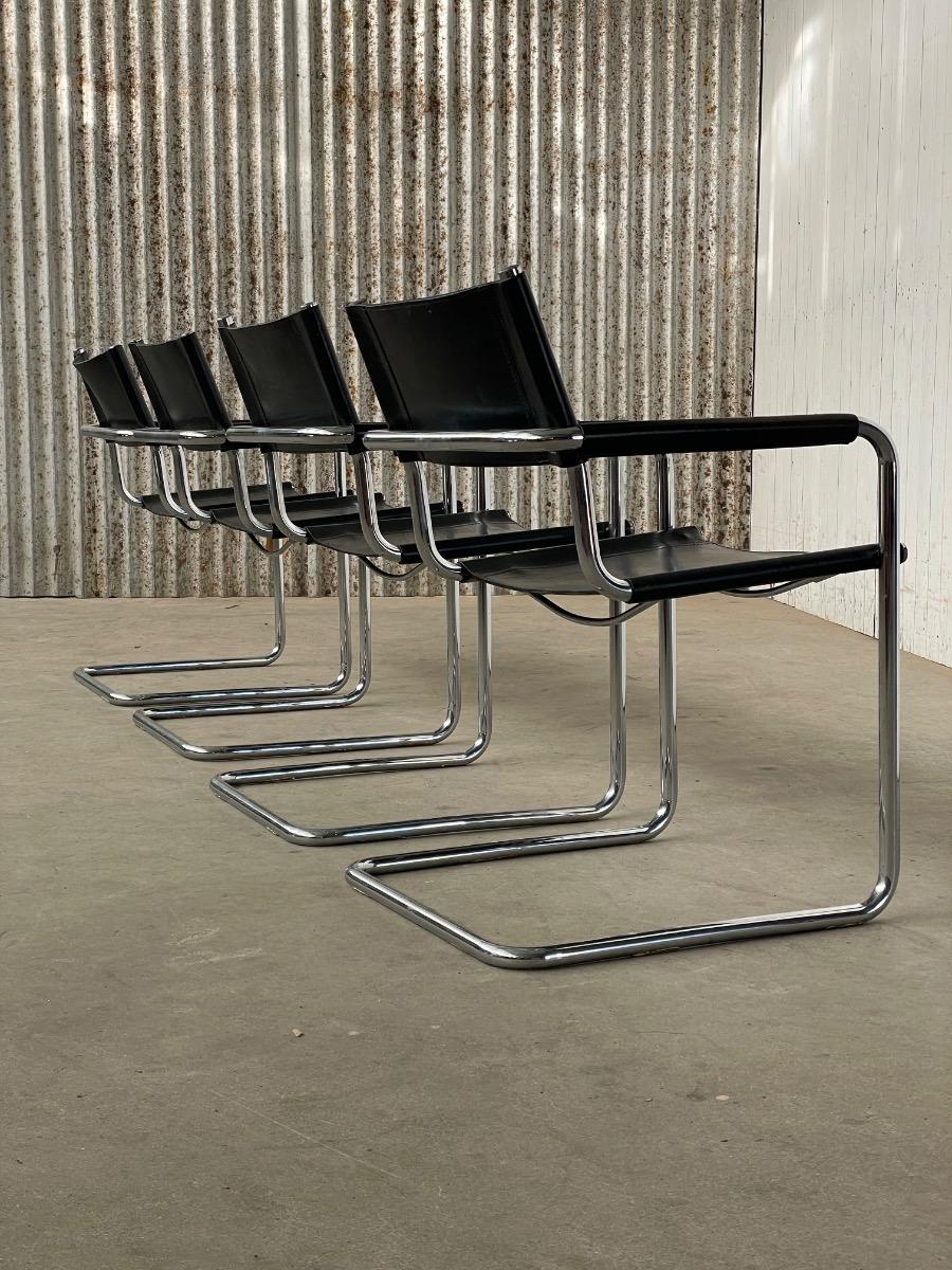 Set 4x Mart Stam S34 dining chairs in black leather, 1970s