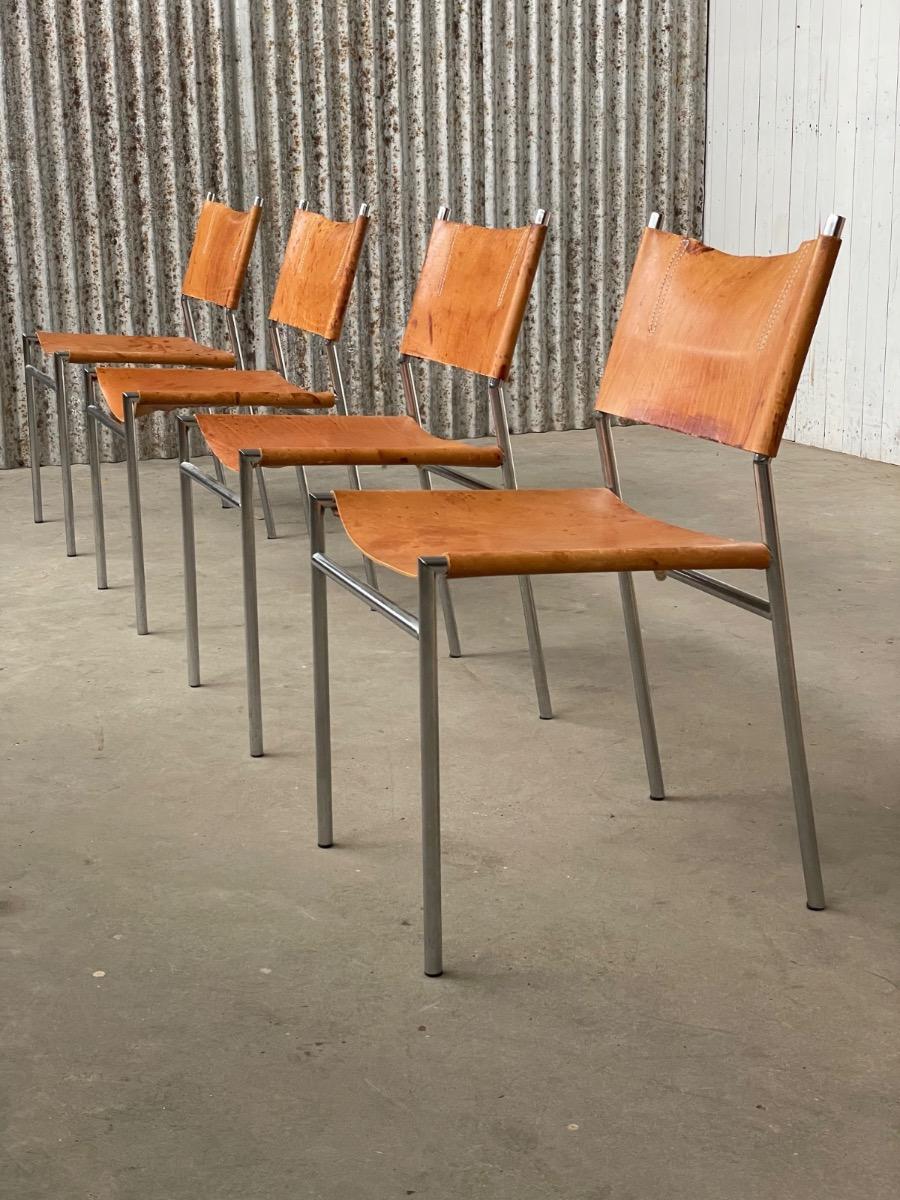 Set 4x SE06 Dining chairs in Cognac leather by Martin Visser voor ‘t Spectrum