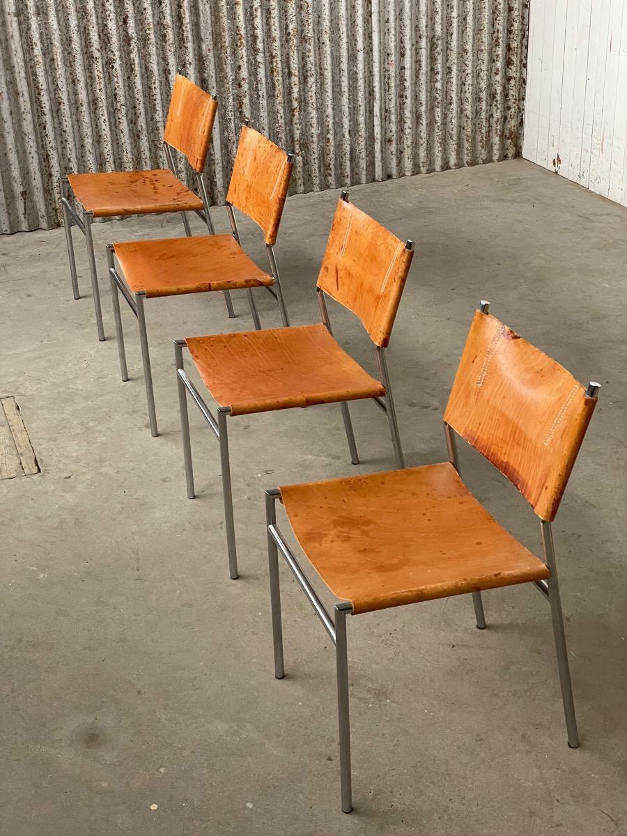 Set 4x SE06 Dining chairs in Cognac leather by Martin Visser voor ‘t Spectrum