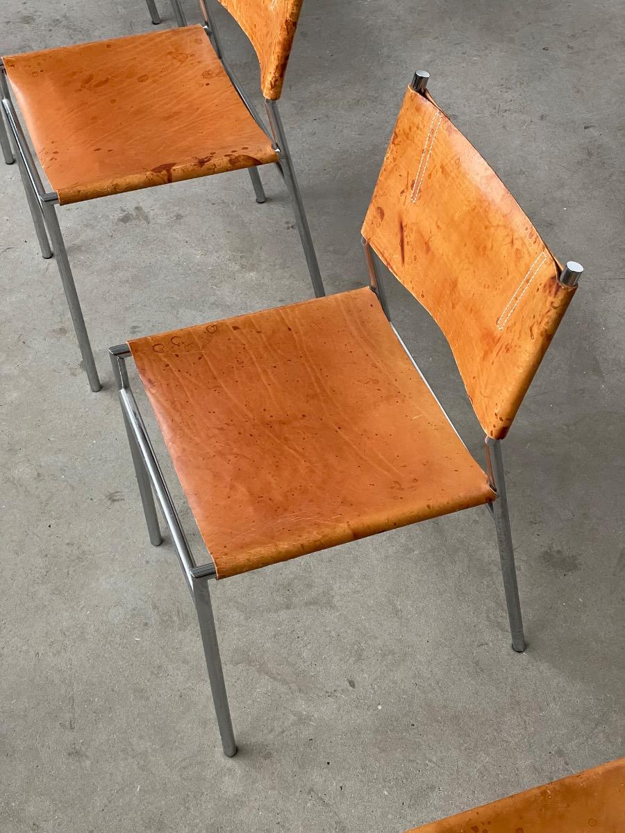 Set 4x SE06 Dining chairs in Cognac leather by Martin Visser voor ‘t Spectrum