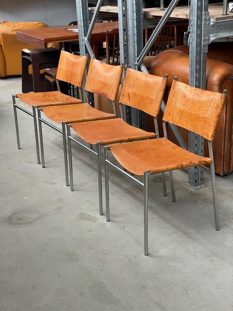 Set 4x SE06 Dining chairs in Cognac leather by Martin Visser voor ‘t Spectrum