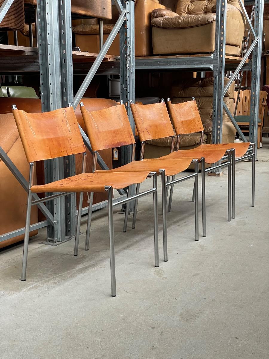Set 4x SE06 Dining chairs in Cognac leather by Martin Visser voor ‘t Spectrum