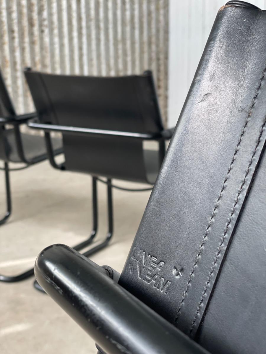 Set black leather Dining Chairs Vintage by Linea Veam, Italy 1980s