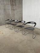 Set dining chairs black leather model Canasta by Arrben, Italy 1970s