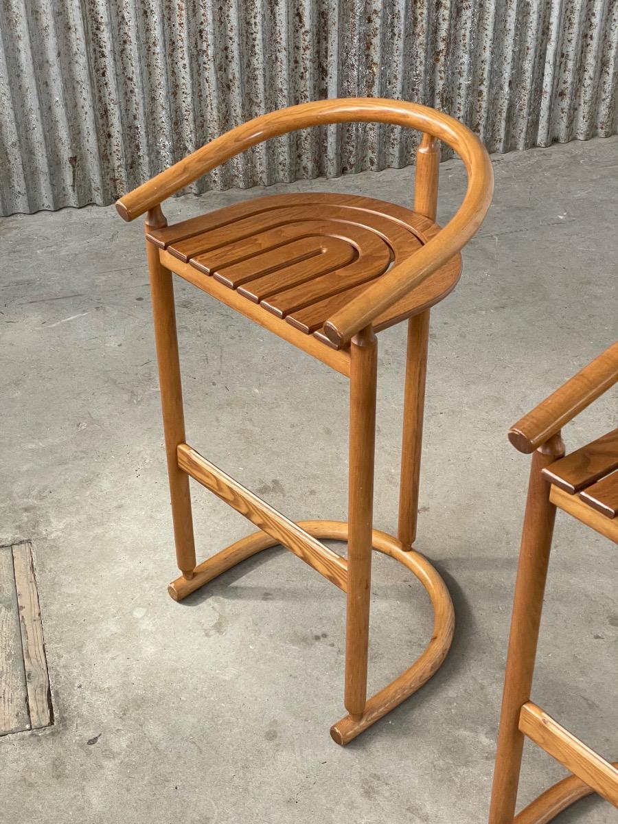 Set of 3 Allmilmö Bar Stools – Ash Wood – 1980s