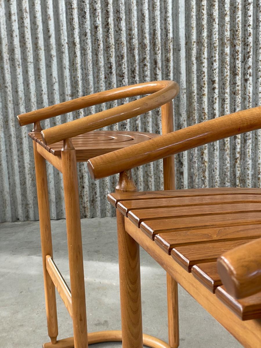 Set of 3 Allmilmö Bar Stools – Ash Wood – 1980s