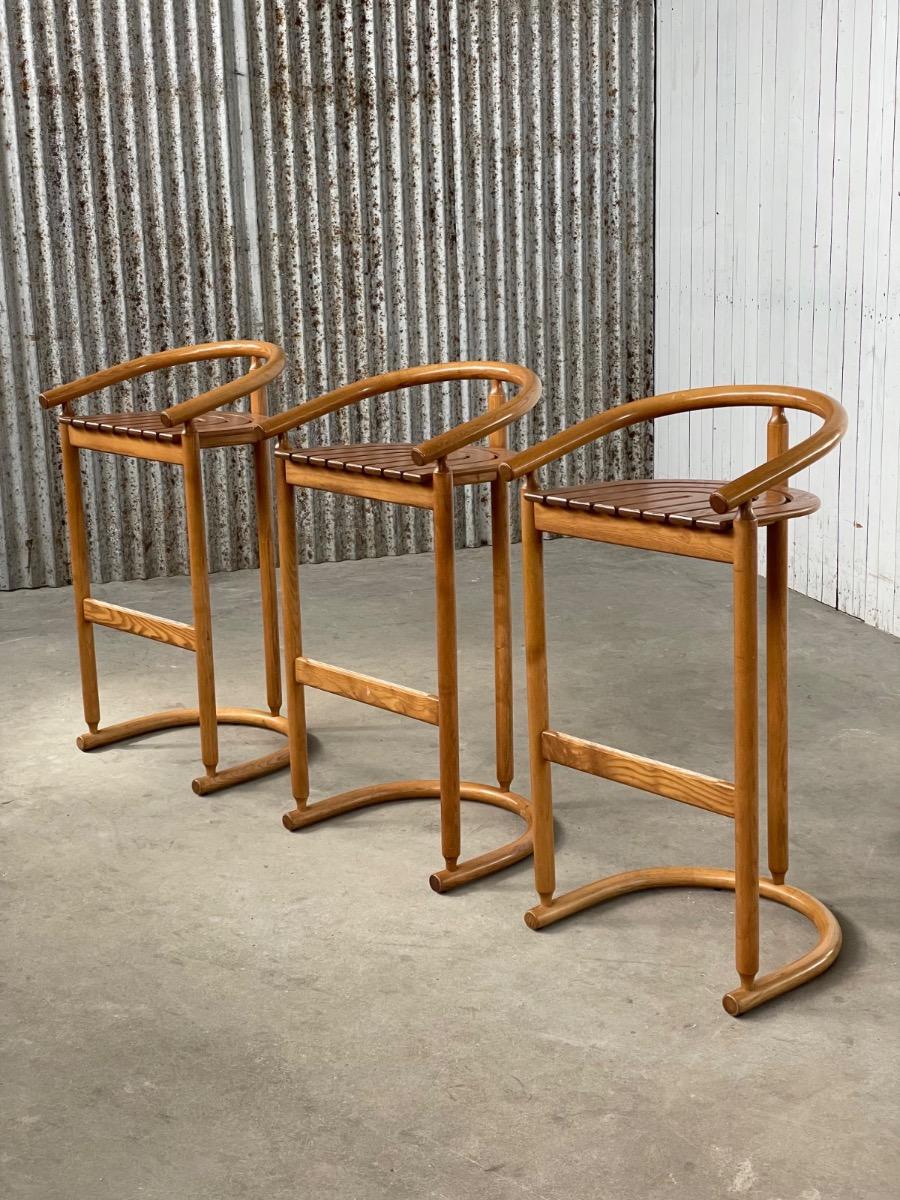 Set of 3 bar stools, Allmilmö 1980s design 