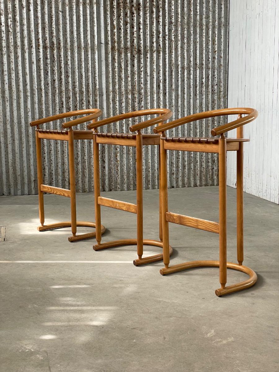 Set of 3 bar stools, Allmilmö 1980s design 