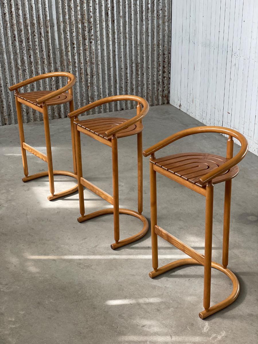 Set of 3 bar stools, Allmilmö 1980s design 